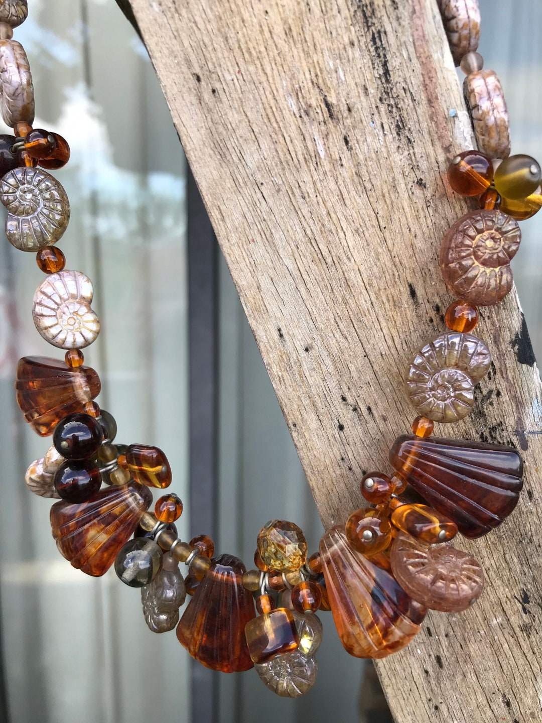 Vintage Beaded Necklace of Brown and Gold Glass Beads Glass Etsy