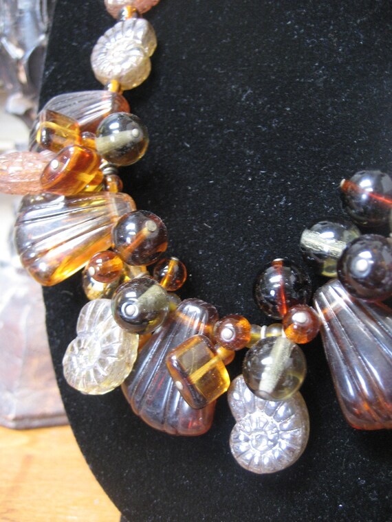 Vintage Beaded Necklace of Brown and Gold Glass b… - image 2