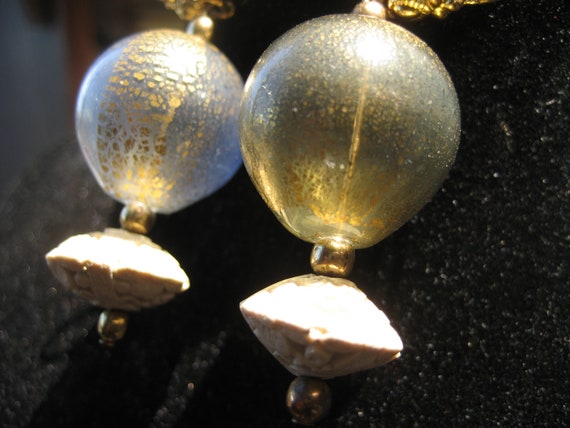 Large Hollow Gold Leaf Murano Glass bead earrings… - image 7
