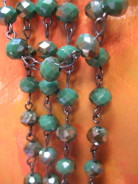 Dark Green Stone Necklace, Rondelle faceted cut be