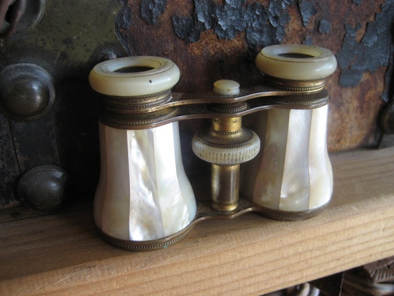 made in Paris Vintage in Dark Brown Leather Case SALE Mother of Pearl Opera Glasses Colmont Ft