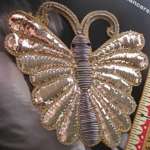 Vintage Butterfly Applique, Large butterfly/Moth decoration Embellishment, 3 1/2 inch sew on patch, silver and gold threads