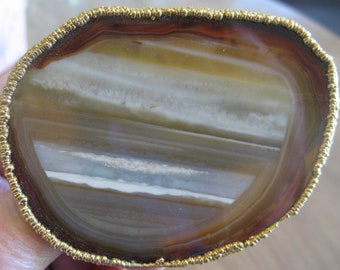 Brass and Agate Belt buckle, vintage, handmade in the 70's