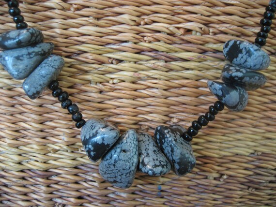 Snowflake Obsidian stone and Bead Necklace, Black… - image 6