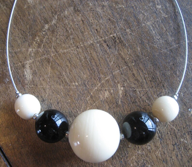 Made in Italy Black and Cream Glass Beaded Necklace Choker SALE