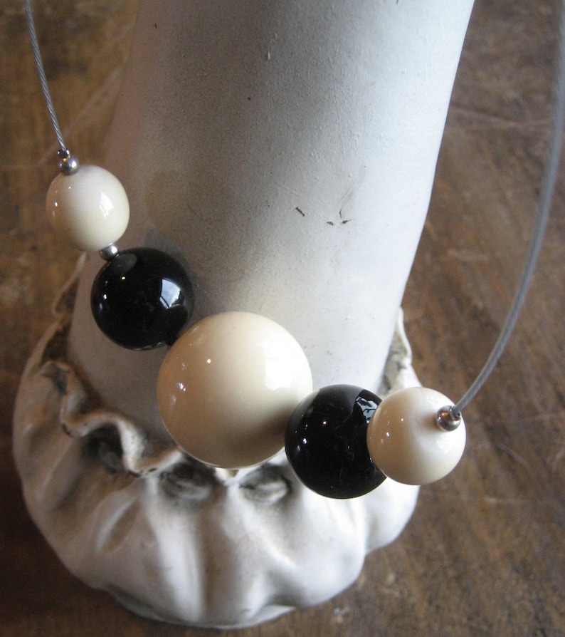 Made in Italy Black and Cream Glass Beaded Necklace Choker SALE