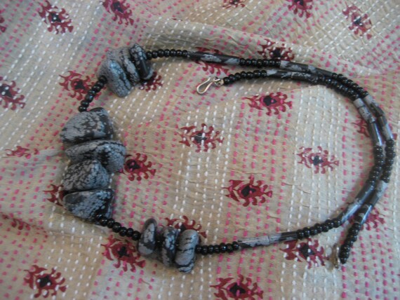 Snowflake Obsidian stone and Bead Necklace, Black… - image 3