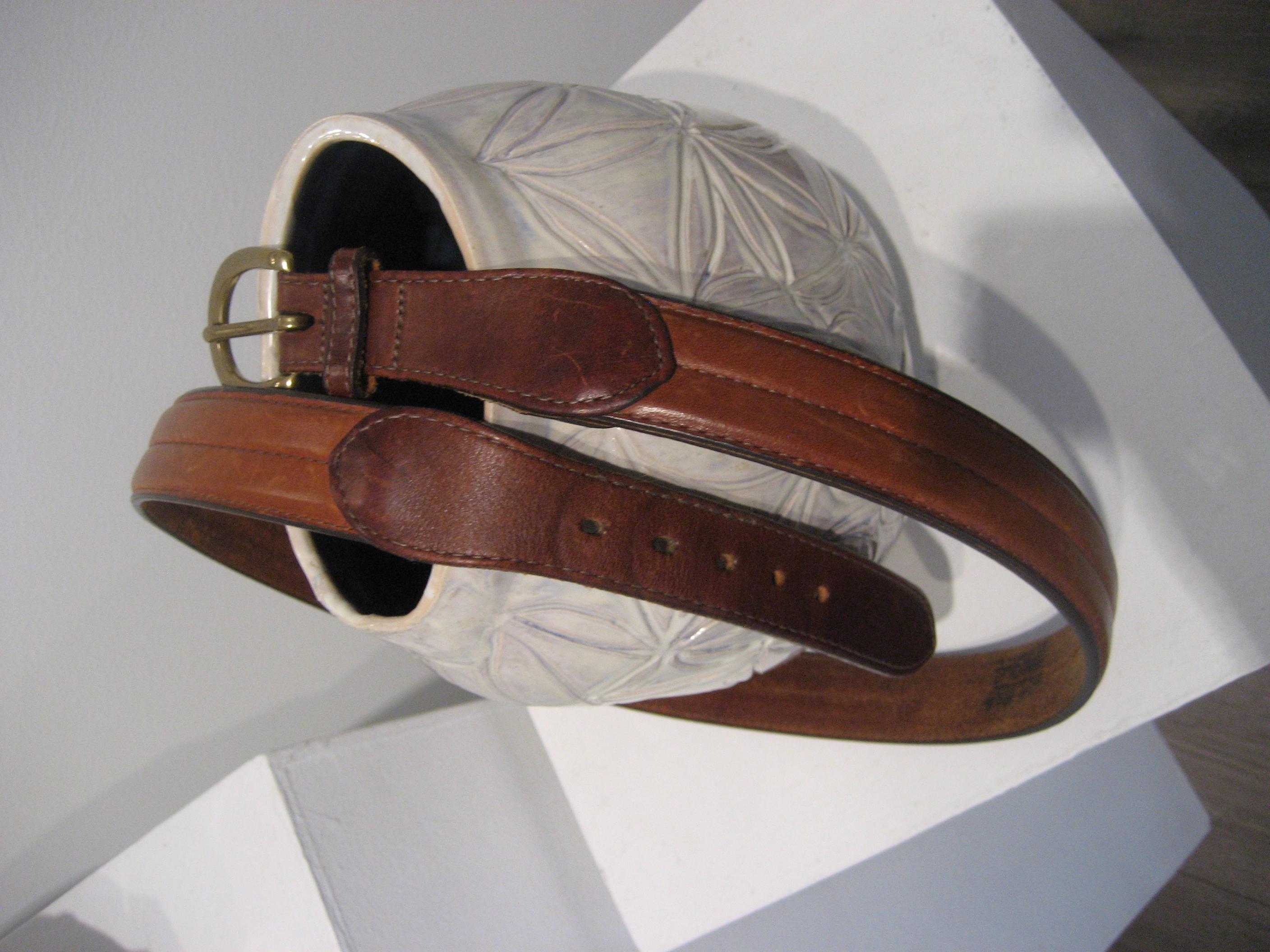 Vintage Eddie Bauer Medium Width Leather Belt Rectangular Brass Buckle Medium VTG 1990 Dark Brown Eddie Bauer Endless Braid Leather Belt  main image 3
