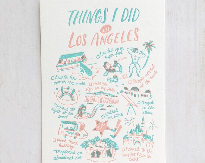 Things I Did in Los Angeles Letterpress Postcard Etsy