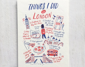 Things I Did in London Letterpress Postcard