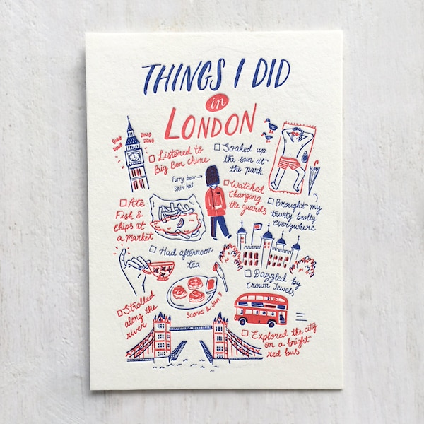 Things I Did in London Letterpress Postcard