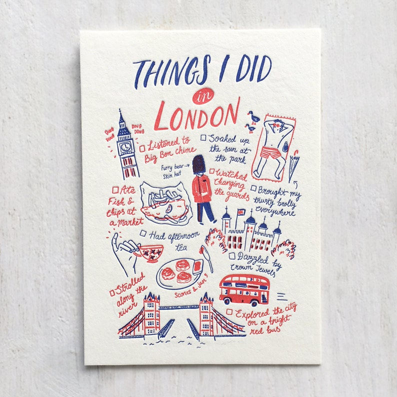 Things I Did in London Letterpress Postcard image 1