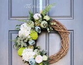 Hydrangea Succulent wreath- Spring wreath- front door wreath