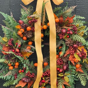Fall Wreath with Ferns, Autumn Foliage & Orange Berries - Star seller wreaths- fall wreath - fall door decor