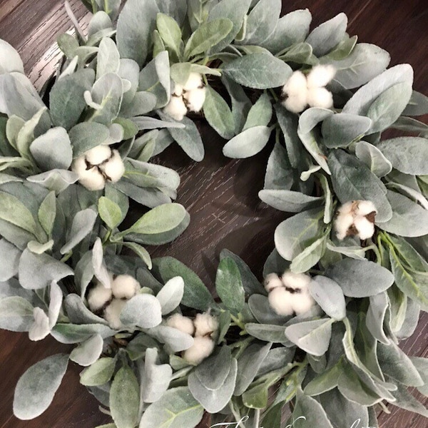 Farmhouse wreath - lambs ear wreath -cotton wreath - fixer upper wreath - wreaths for front door