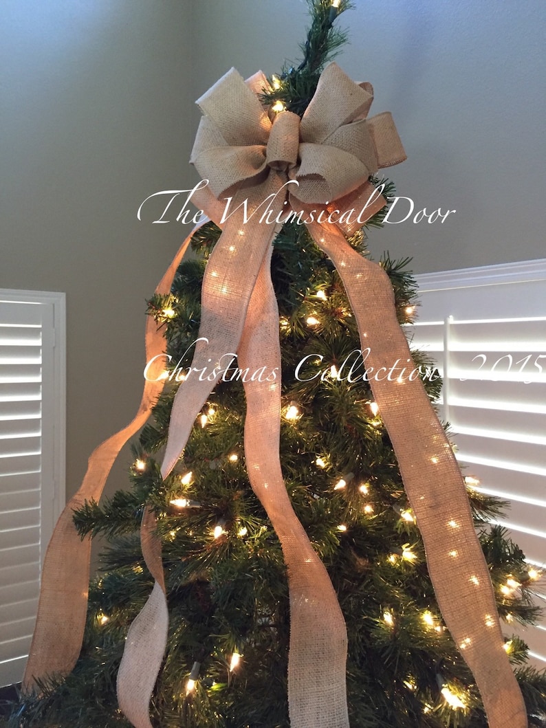 Burlap Tree Bow Christmas Tree Bow Tree Topper Bow Whimsical Etsy