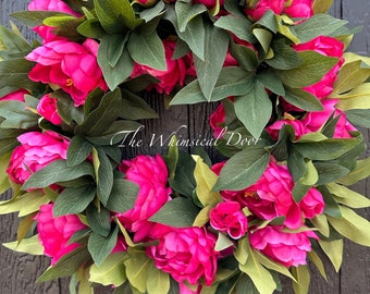 Bright pink peony wreath - peony wreath -  pink peony wreath -  wreaths grand millennial - new wreath for spring