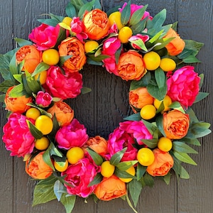 peony wreath - Citrus Dreams - front door wreath- wreaths grand millennial