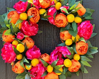 peony wreath - Citrus Dreams - front door wreath- wreaths grand millennial