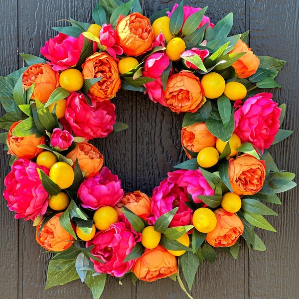 peony wreath - Citrus Dreams - front door wreath- wreaths grand millennial