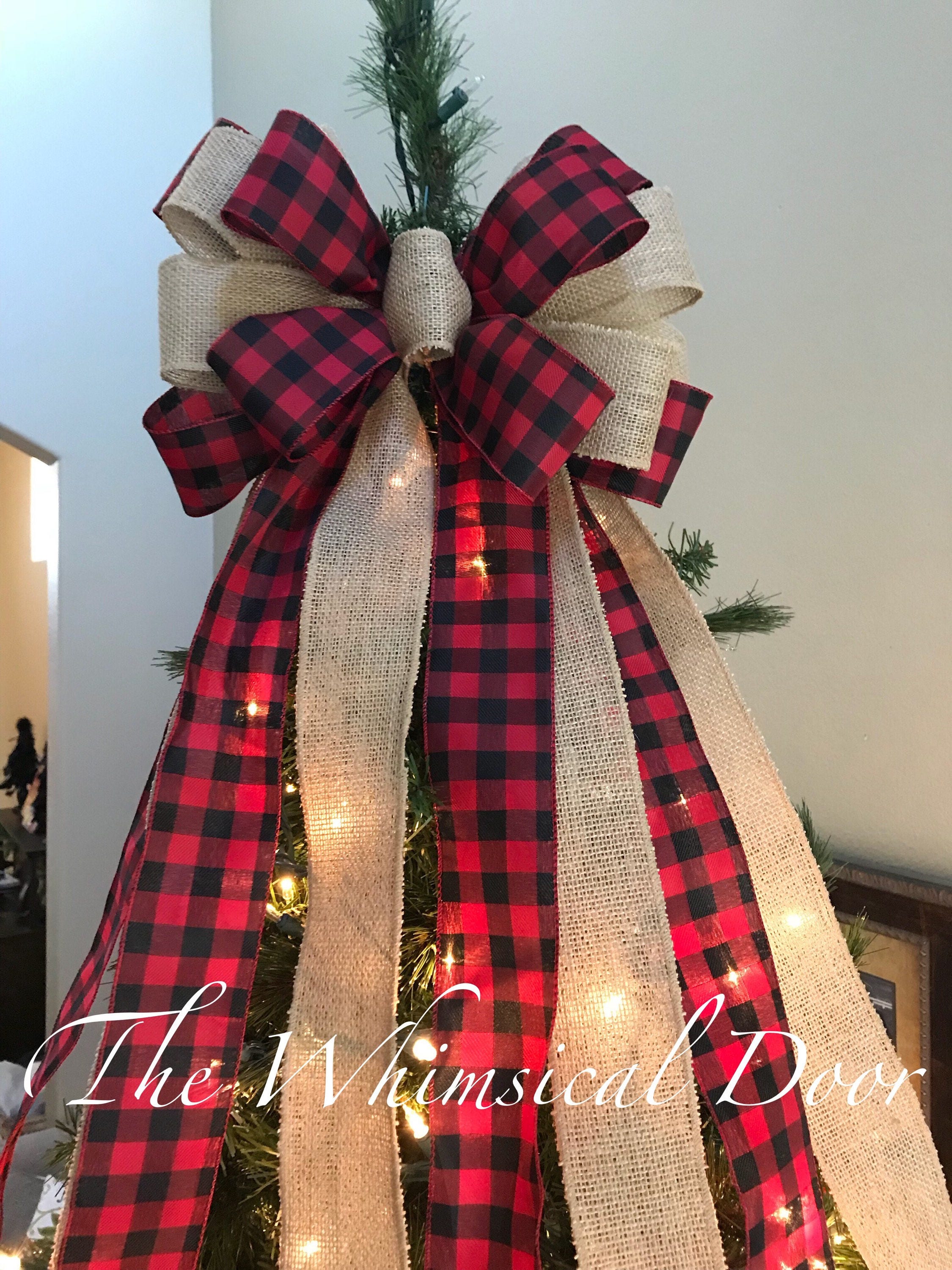 Buffalo plaid Tree Bow Christmas Tree Topper Bow Whimsical Bow Etsy