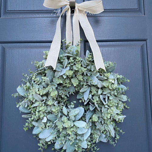 Faux Eucalyptus and Lambs Ear Wreath Faux Greenery Wreath Etsy
