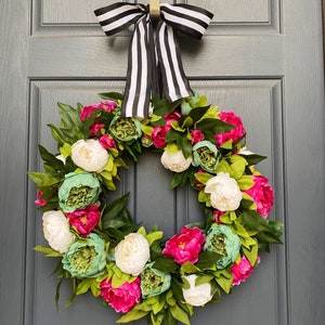 Peony wreath for front door- Peony wreath- spring wreath - pink peony wreath