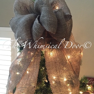 Burlap Tree Bow Tree Topper Bow Farmhouse tree bow Farmhouse Christmas