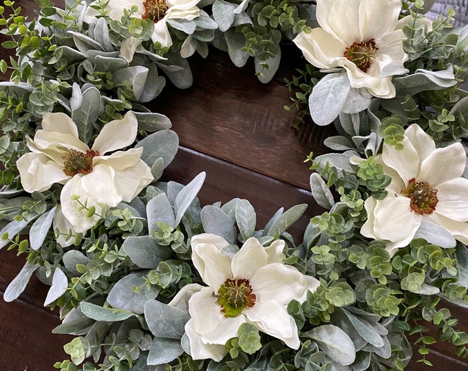 Farmhouse Wreath Lambs Ear Wreath Boxwood Wreath Magnolia Etsy