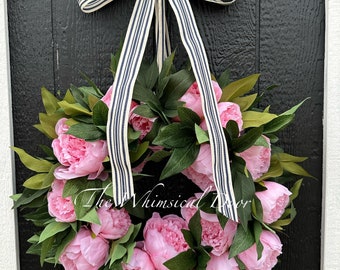 Pink peony wreath- new for spring peony wreath - French inspired peony wreath