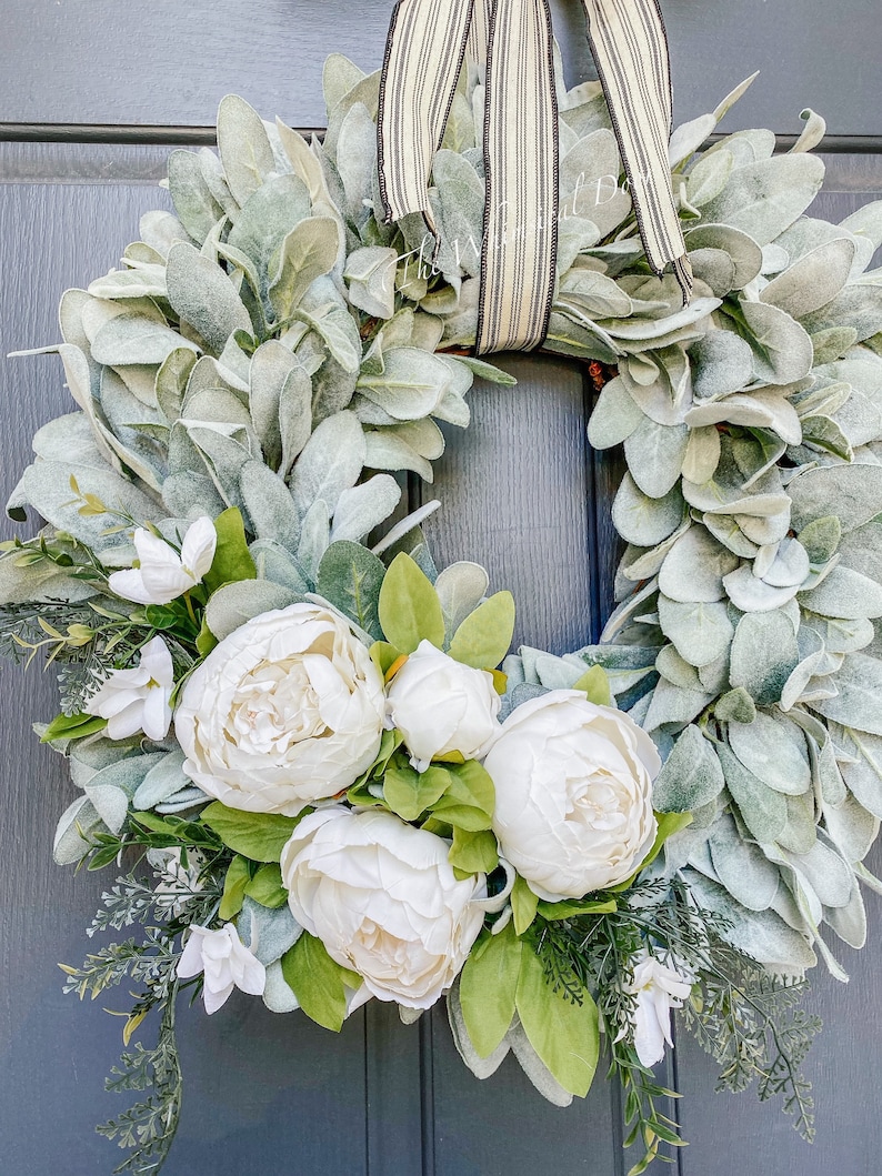 Farmhouse wreath lambs ear wreath peony lambs ear wreath Etsy