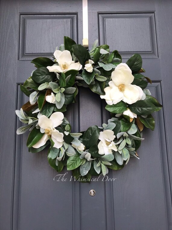 Farmhouse Wreath Magnolia Wreath Magnolia Lambs Ear Wreath Etsy