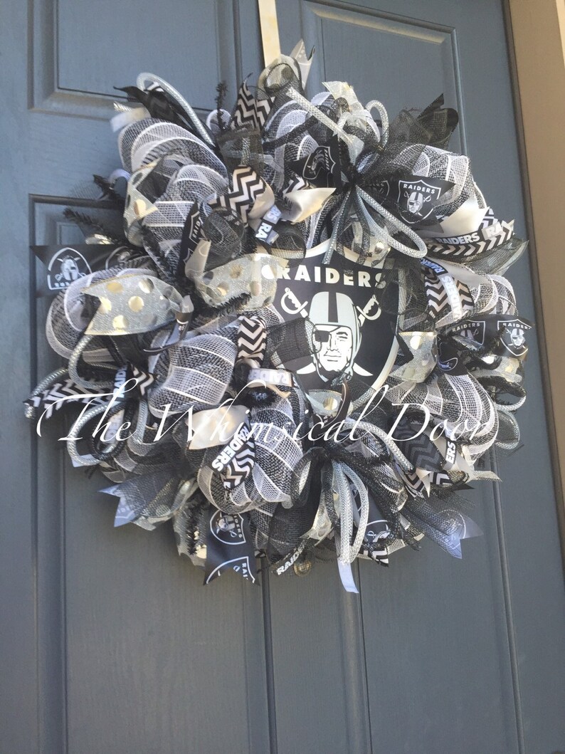 Oakland Raiders NFL Football Decomesh Wreath Silver Black | Etsy
