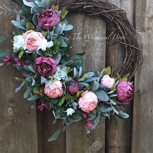 Farmhouse Peony Wreath: Spring Lambs Ear Front Door Decor