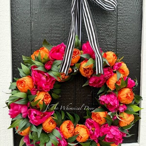 peony wreath - Tangerine Dreams - front door wreath - grand millennial wreath - silk peony wreath