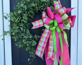 Farmhouse Artificial Boxwood Wreath, Farmhouse Wreath, Greenery Wreath - wreath bow