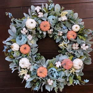 Fall wreath- farmhouse pumpkin wreath - Autumn wreath- pumpkin wreath
