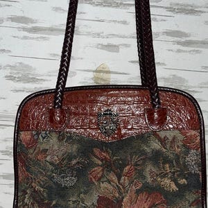 Vintage Marc Chantal MC Floral Tapestry Shoulder Bag Purse Brown Double Handle