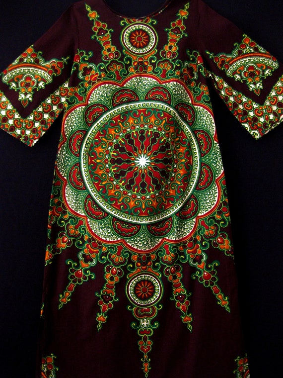 Vintage 1980s Indian Mandala Hippie Boho  Dark Br… - image 3