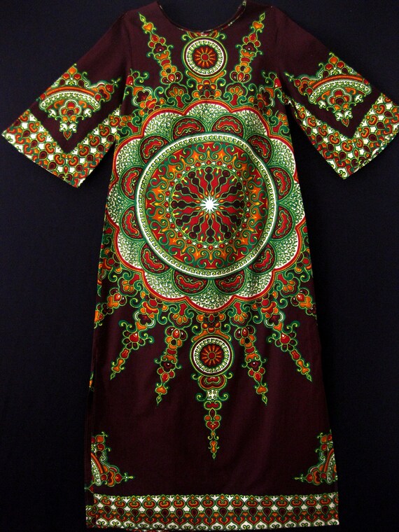 Vintage 1980s Indian Mandala Hippie Boho  Dark Br… - image 2