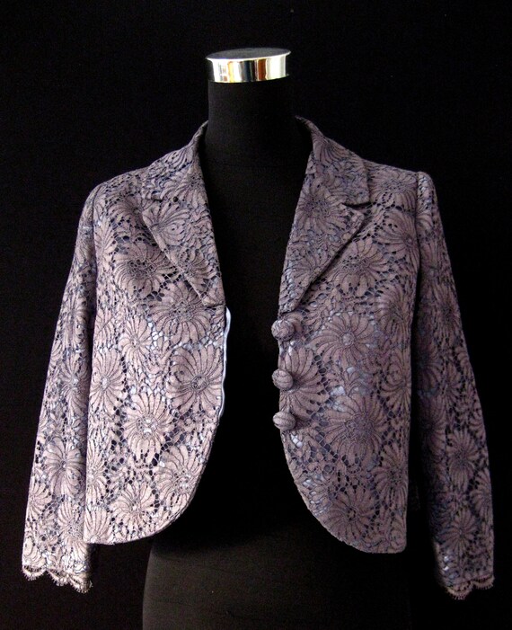 Vintage 1950s Lace and Satin Bolero Jacket Size M - image 3