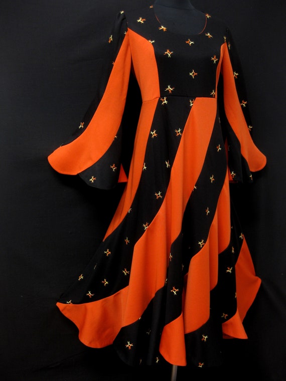 Vintage 1970s BIBA Style Black & Tangerine Machine