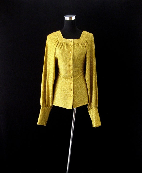 Vintage 1960s BIBA style Gold Lurex Blouse Size S/