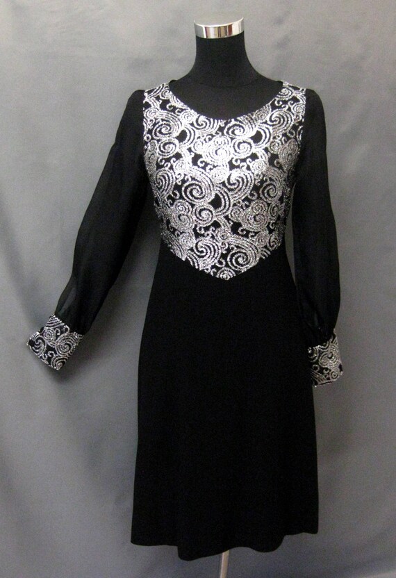 Vintage 1940s Black Crepe/Chiffon Silver Lurex Co