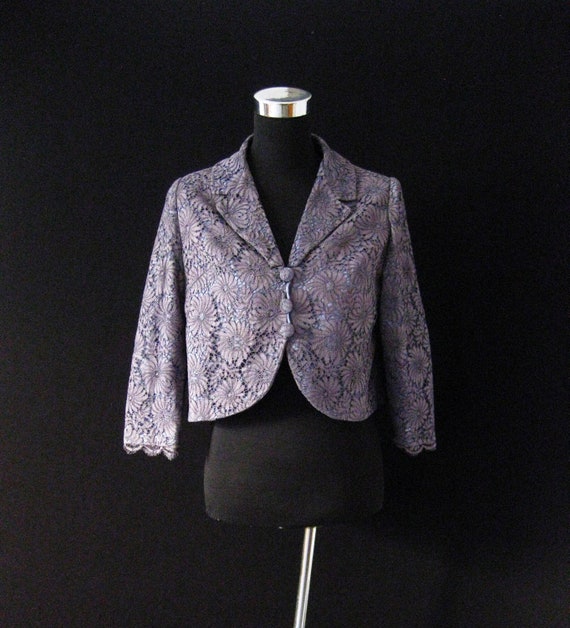 Vintage 1950s Lace and Satin Bolero Jacket Size M - image 1