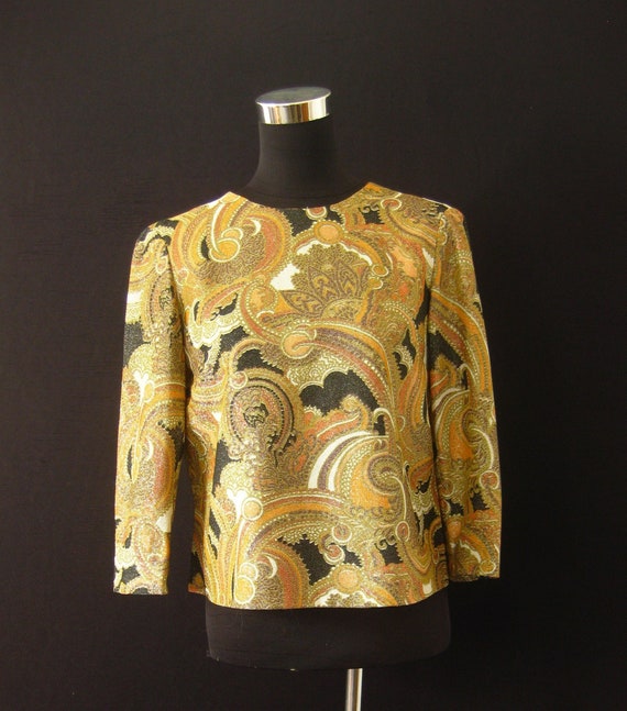 Vintage 1960s Lurex Patterned Box Blouse
