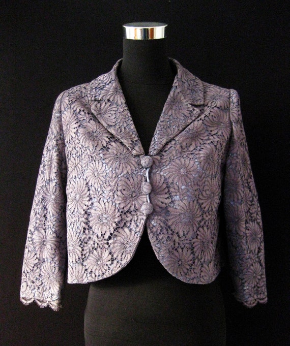 Vintage 1950s Lace and Satin Bolero Jacket Size M - image 2