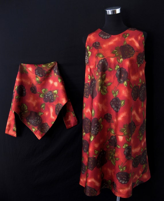 Vintage 1960s Red/Orange Floral Tent Dress & Match