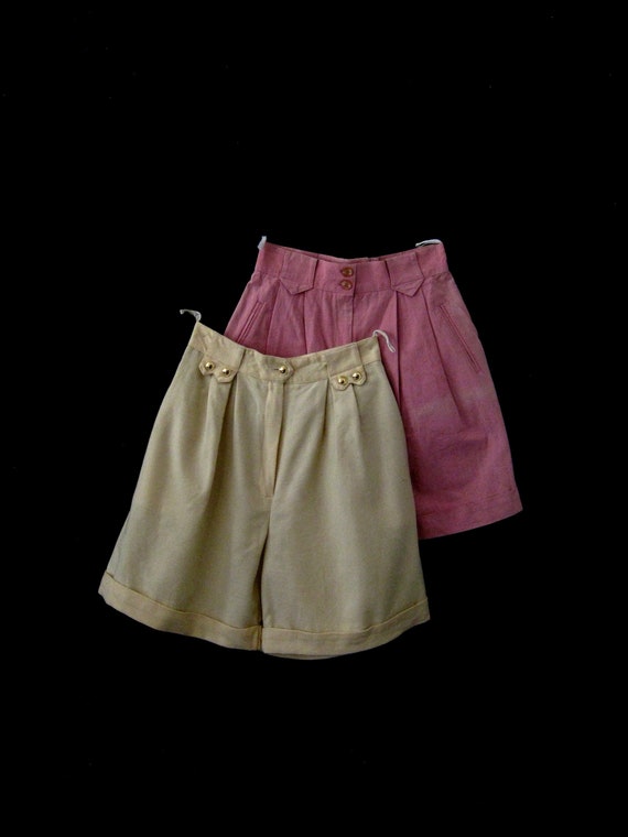 2 Pairs Vintage 1980s Shorts Pink and Beige. Size… - image 1