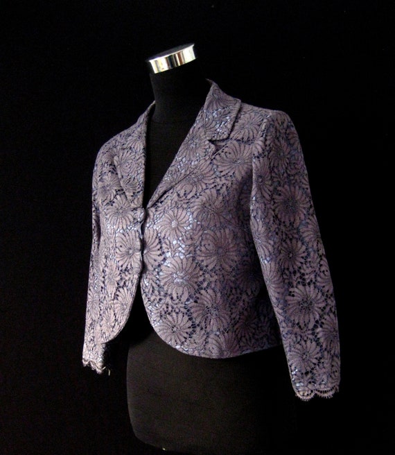 Vintage 1950s Lace and Satin Bolero Jacket Size M - image 4